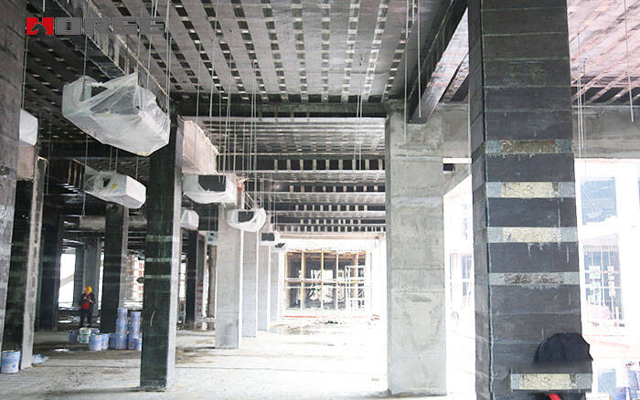 beam, slab and column are filled with carbon fiber fabric